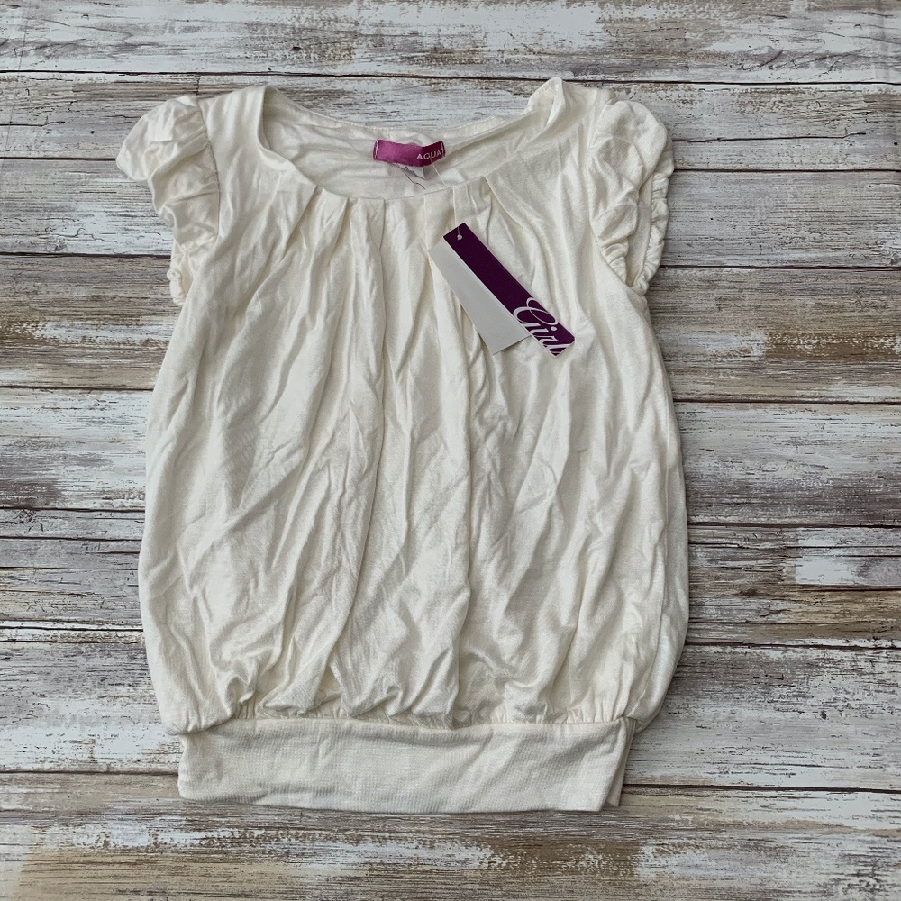 Aqua Girls White Ivory Balloon Top